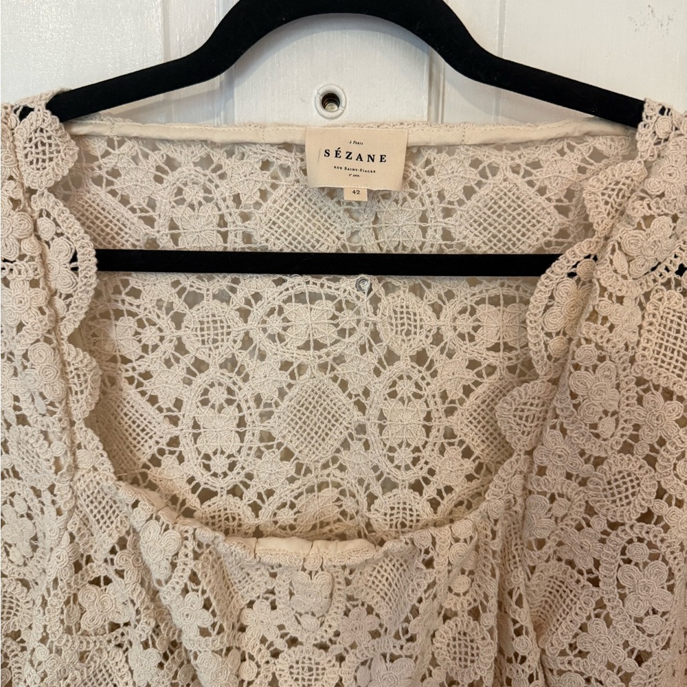 Sezane Cream Lace Women's Top - Picture 3 of 7